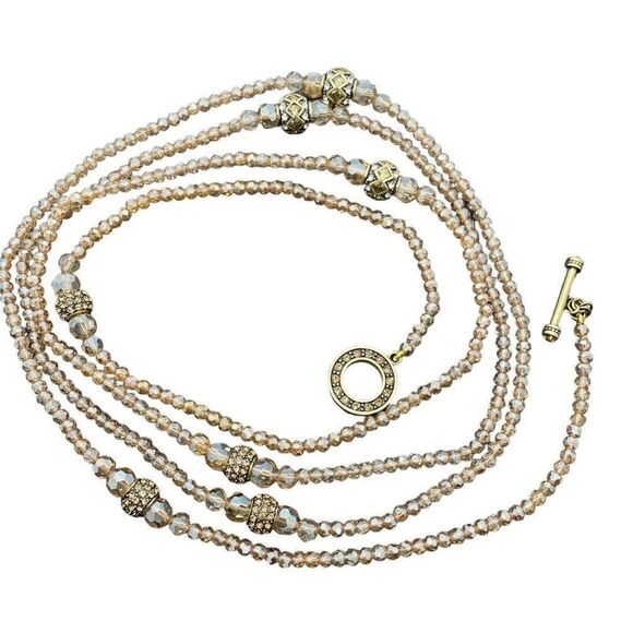 Heidi Daus Necklace Staying In Line Beaded Golden Faceted Multi Color Crystal - Picture 13 of 14